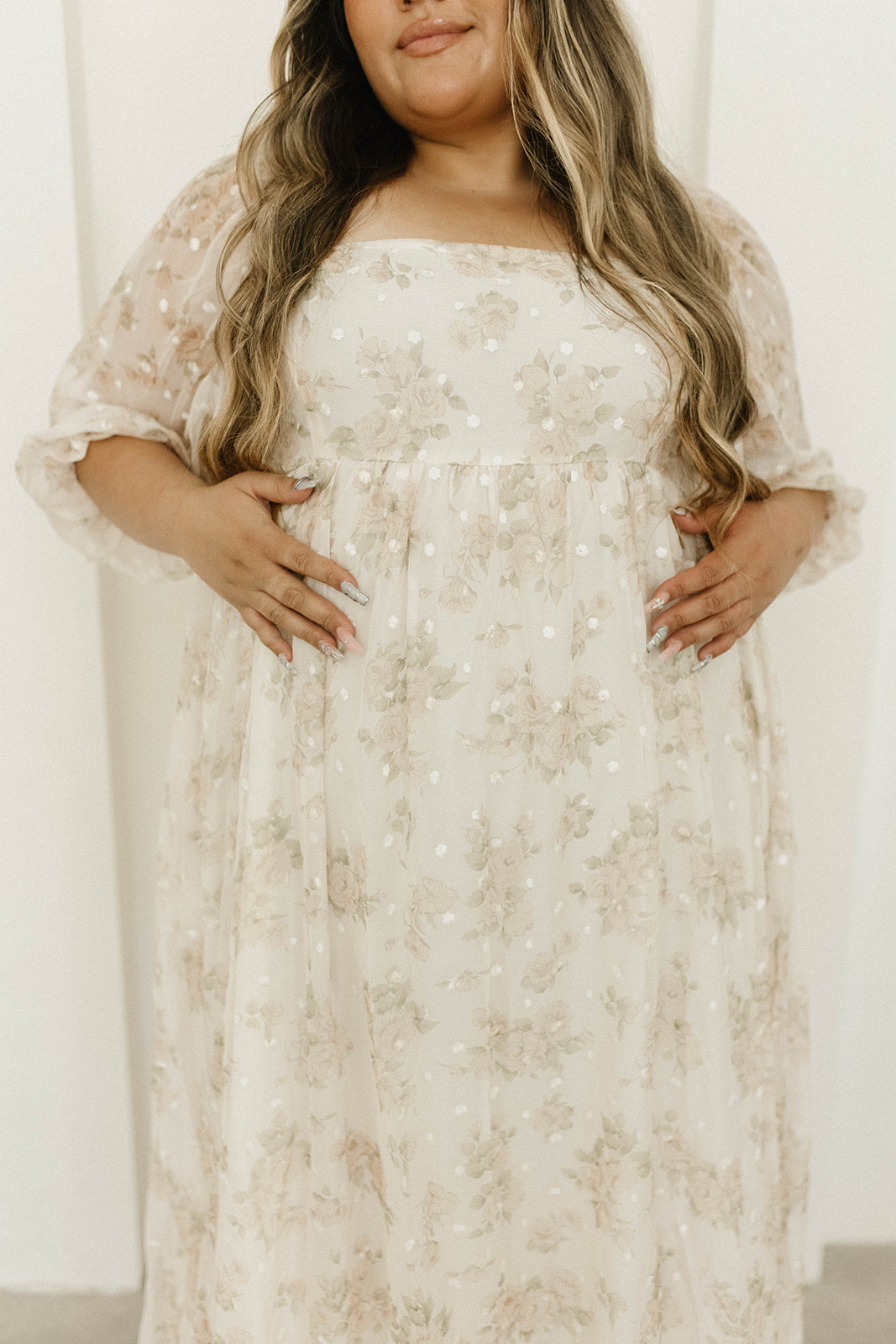 Elegant Cream Floral Smocked Maxi Dress for Women - Bump Friendly Maternity & Inclusive Sizing (S-3XL) | Perfect for Weddings, Beach Vacations & Summer Parties