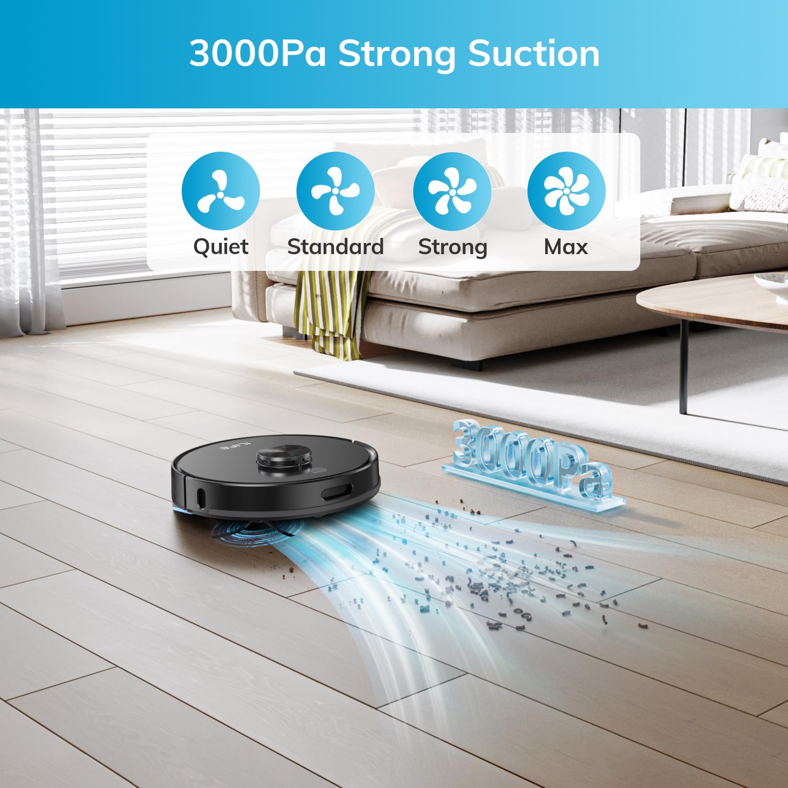 iLIFE A20 Robot Vacuum and Mop Combo with LiDAR Navigation - 3000Pa Strong Suction, Smart Mapping, App/Alexa Control - Ideal for Pet Hair, Hard Floors & Carpets (2.4GHz WiFi) - Perfect for Daily Home Cleaning & Pet Owners