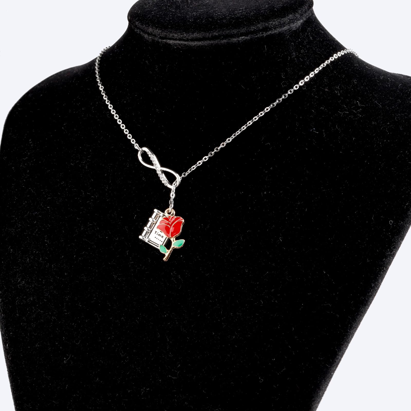 UJIMS Beauty and the Beast Rose Pendant Necklace - Disney Princess Jewelry Gift for Women, Girls (Necklace & Bracelet Set) - Perfect for Cosplay, Birthday Gifts, and Fairy Tale Themed Parties