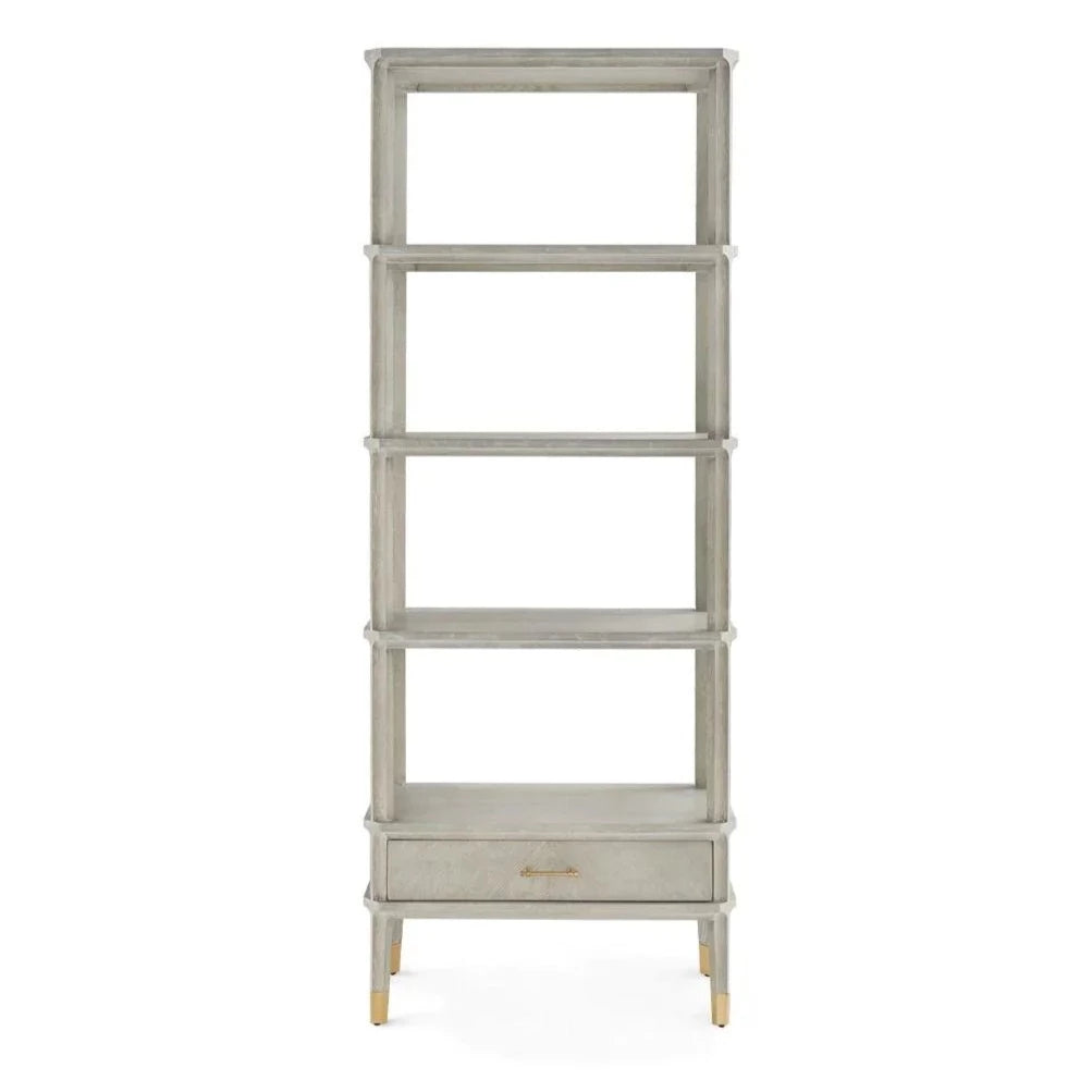 Gray Cerused Oak Bertram Etagere Shelf - Modern Wooden Bookcase for Living Room, Bedroom & Office Storage