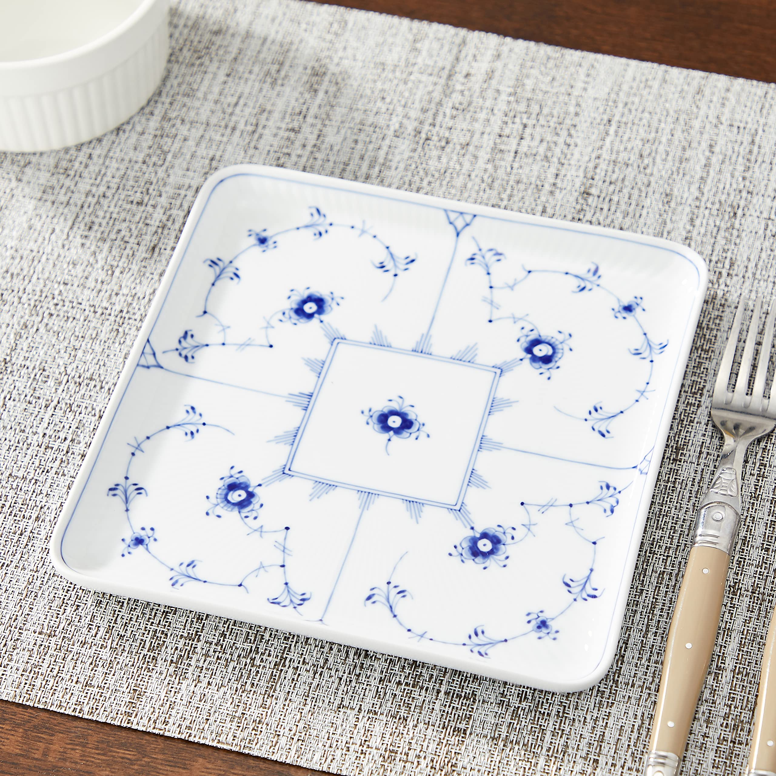 Royal Copenhagen 1017204 Blue Fluted Plain Square Dish Plate - 7.9 Inch (20cm) Porcelain Dinnerware - Elegant Wedding Gift, Anniversary Present & Home Decor for Special Occasions
