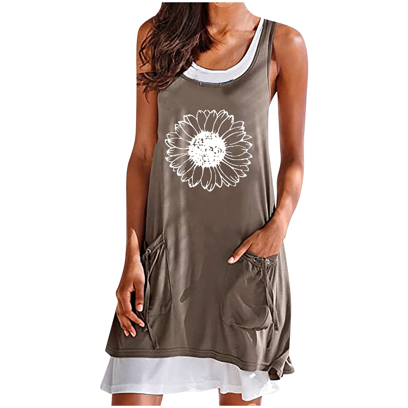 Women's Summer Two Piece Set - Round Neck Sleeveless Casual Dress Outfit for Beach, Vacation & Daily Wear | Floral Print Matching Set | Plus Size Options Available