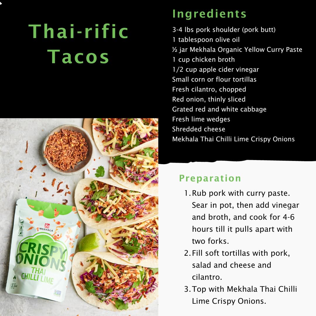 Mekhala Thai Chili Lime Crispy Fried Onions - Gluten-Free Salad Topping, Keto & Ramen Seasoning, Rice Garnish | Crunchy All-Purpose Topping for Salads, Soups, Noodles & More | 2.5oz