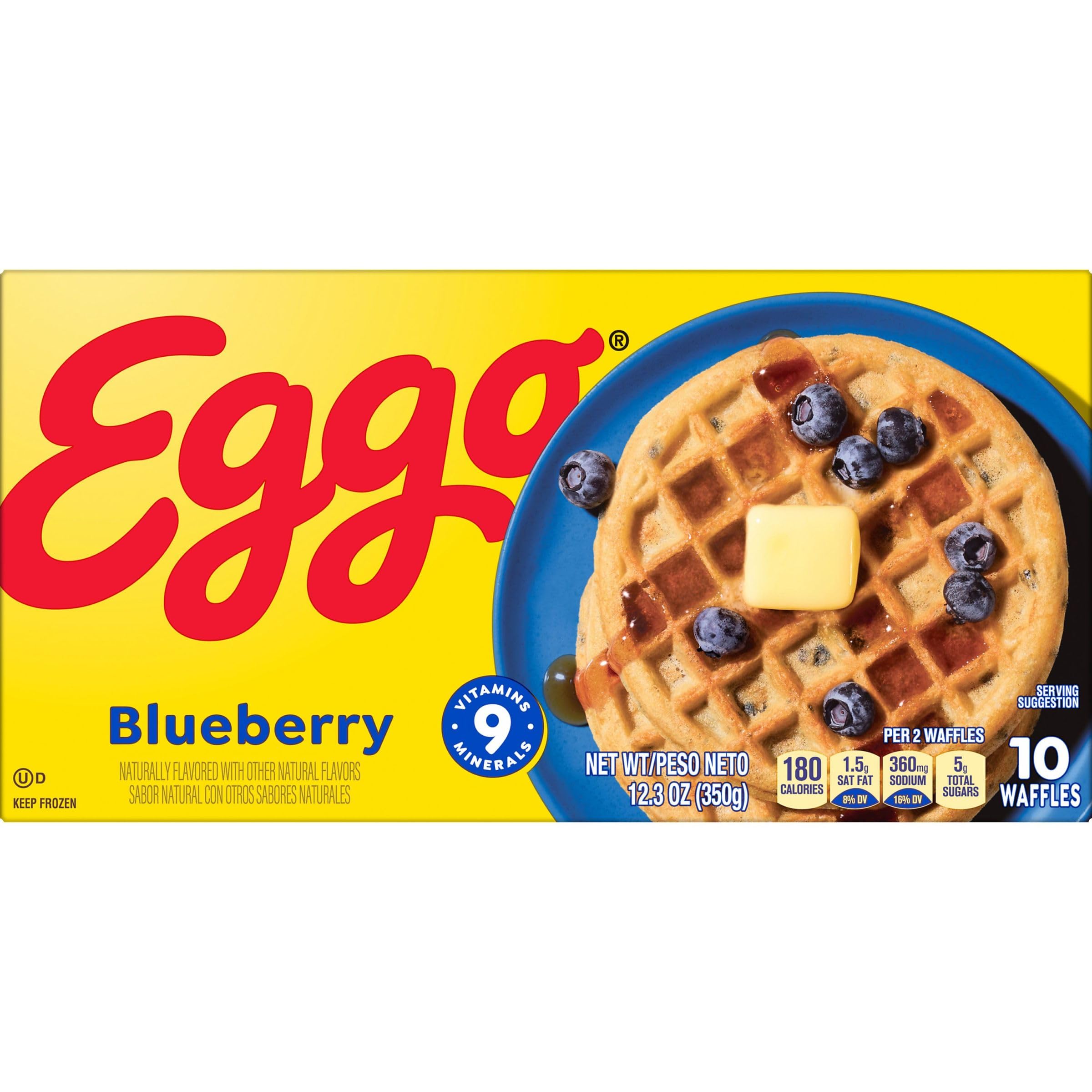 Eggo Frozen Waffles - Blueberry Flavored Breakfast Food, 12.3oz Box (10 Waffles) - Quick & Easy Morning Meal for Busy Families, Kids School Breakfast, or Weekend Brunch
