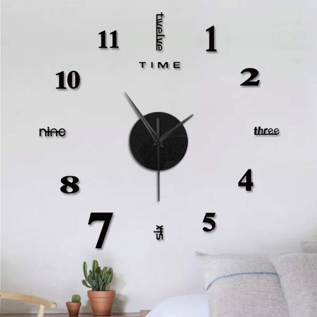 Large Digital Wall Clock - Frameless DIY Modern 3D Mirror Wall Clock Kit for Home, Living Room, Bedroom & Office Decor (Black) | Perfect for Home Décor, Office Timekeeping & Wall Decoration