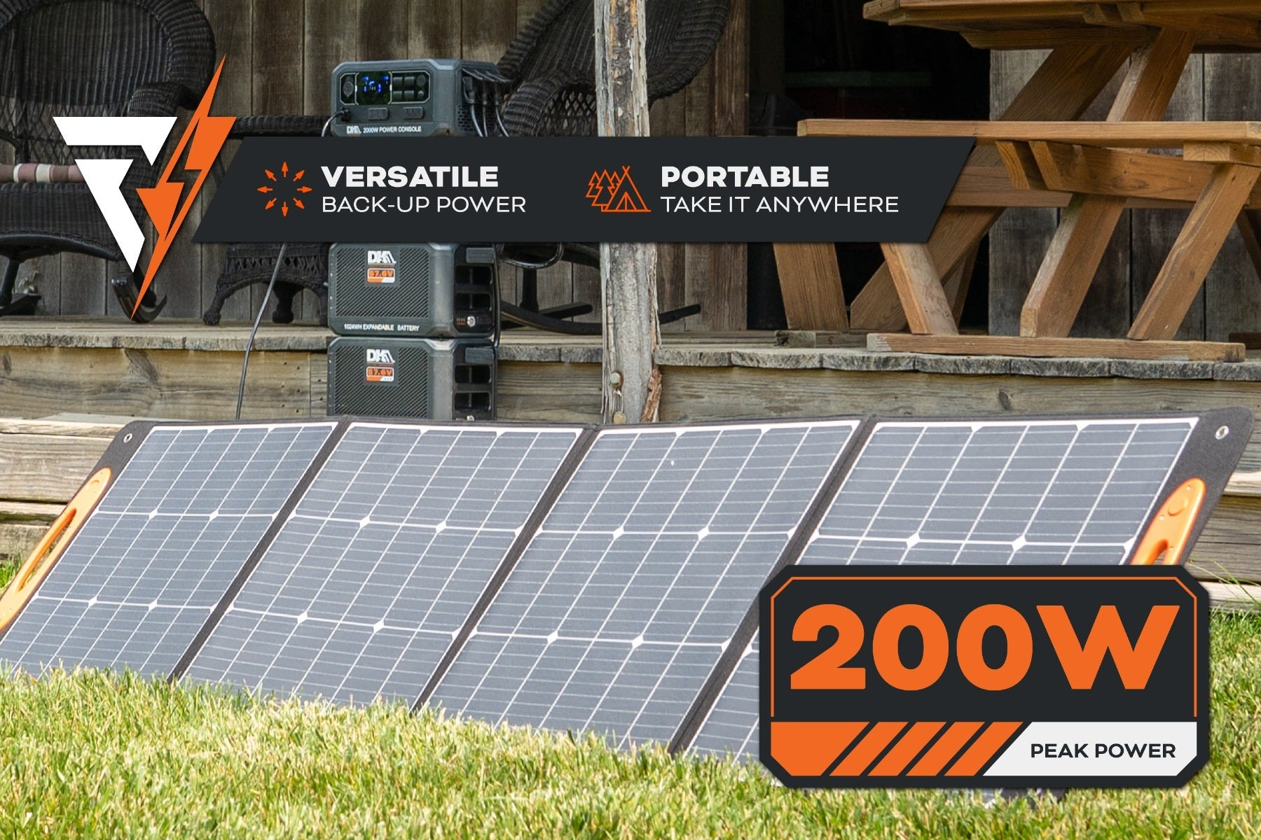 DK2 Elite Energy 200W Portable Solar Power Panel - Foldable & Lightweight for Camping, RV, Hiking, and Emergency Power Supply