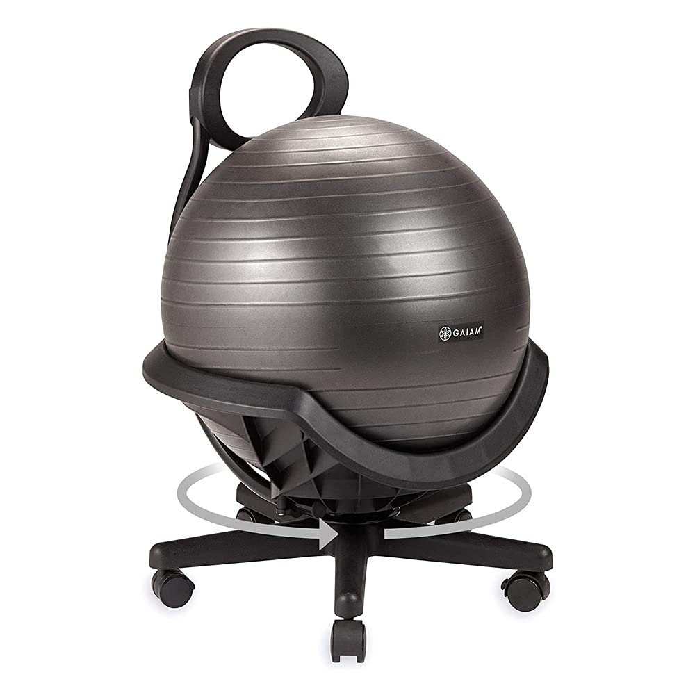 Gaiam Ultimate Balance Ball Chair with Swivel or Standard Base - 52cm Anti-Burst Stability Ball for Yoga, Exercise & Ergonomic Office/Home Desk Seating - Includes Air Pump & Workout Guide - Perfect for Active Sitting, Core Workouts & Posture Improvement