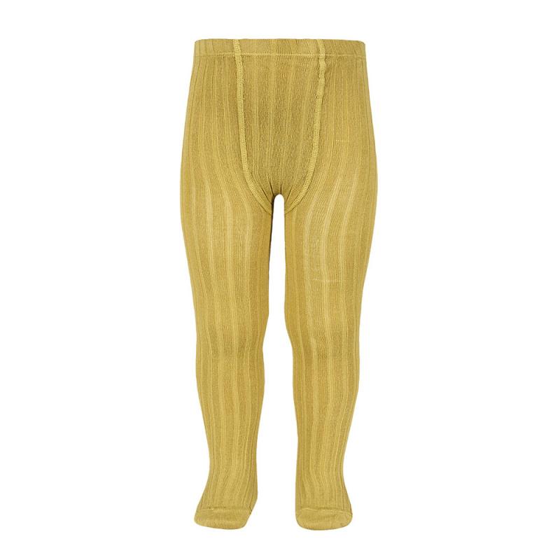 Mustard Ribbed Tights for Women - High Waist Comfortable Textured Leggings - Perfect for Yoga, Workout, and Winter Layering