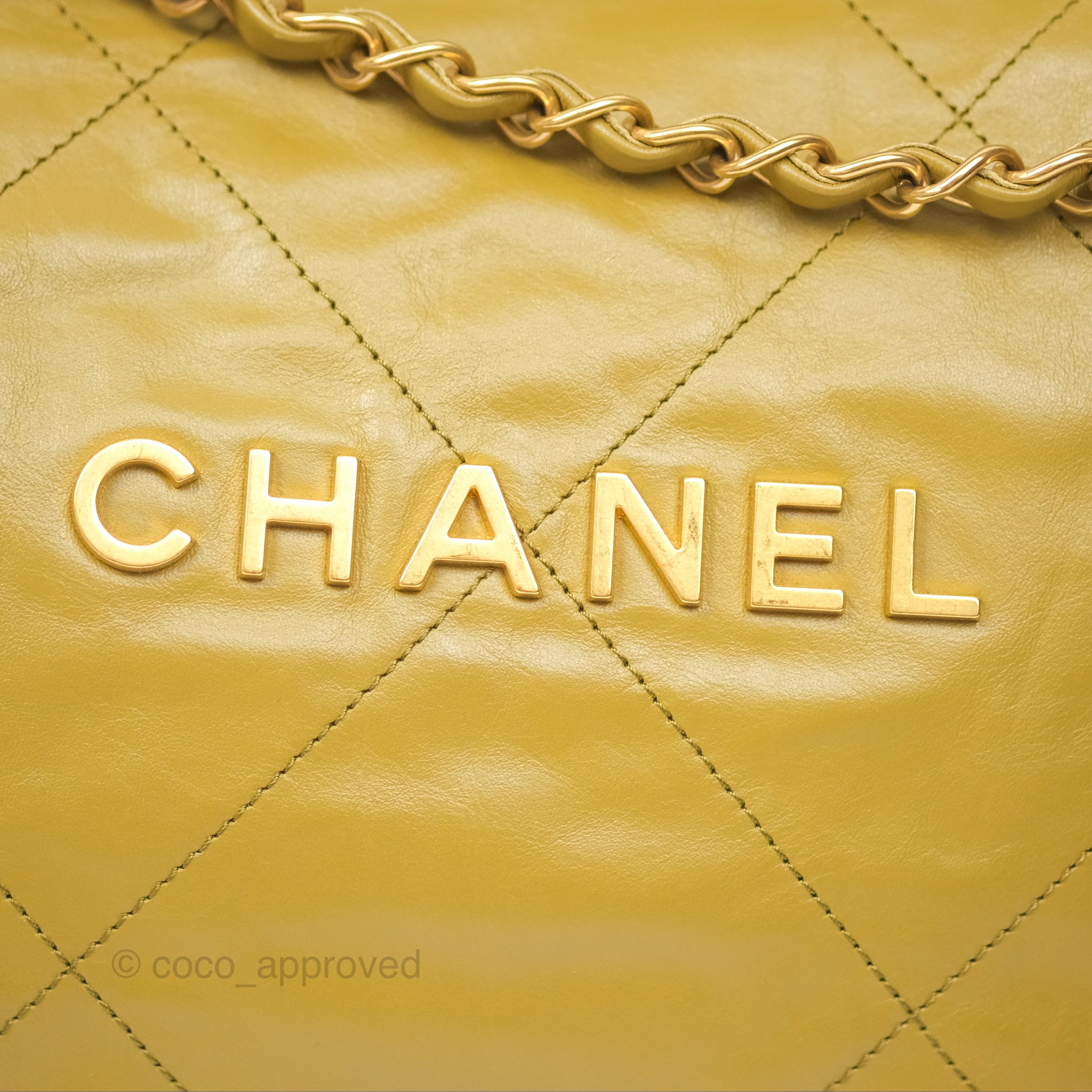 Chanel 22 Medium Handbag in Olive Shiny Crumpled Calfskin with Aged Gold Hardware - Luxury Crossbody Bag for Women, Perfect for Date Night & Evening Events