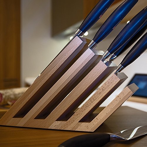 Arte Legno Walnut Wood Knife Block Set with 6 Stainless Steel Knives - Perfect for Kitchen Countertop Storage & Organization