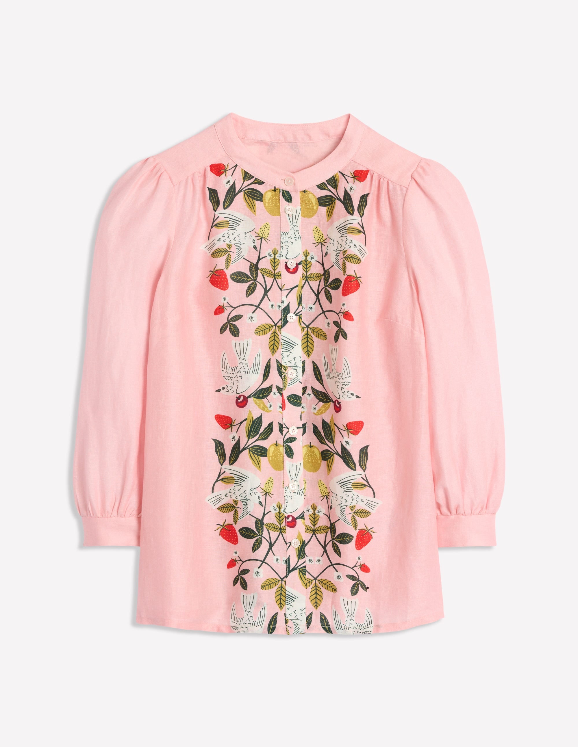 Elegant Alicia Linen Top in Provence Pink - Floral Bird Paradise Print - Perfect for Summer Outfits, Beach Vacations & Boho Chic Style