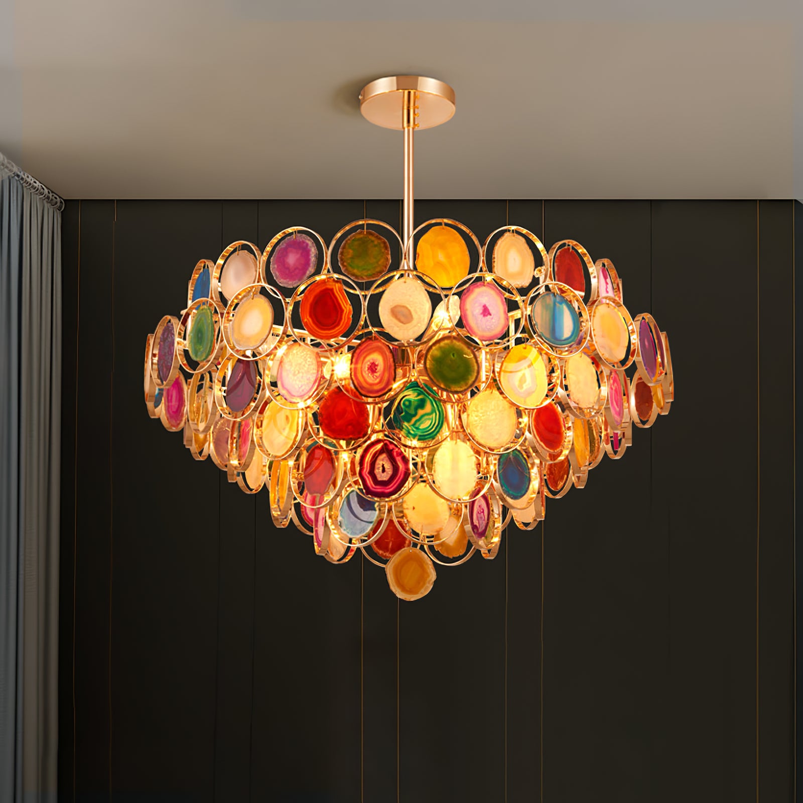 Natural Carnelian Gemstone Chandelier - Handcrafted Bohemian Crystal Beaded Ceiling Light Fixture for Living Room, Dining Room & Bedroom Decor