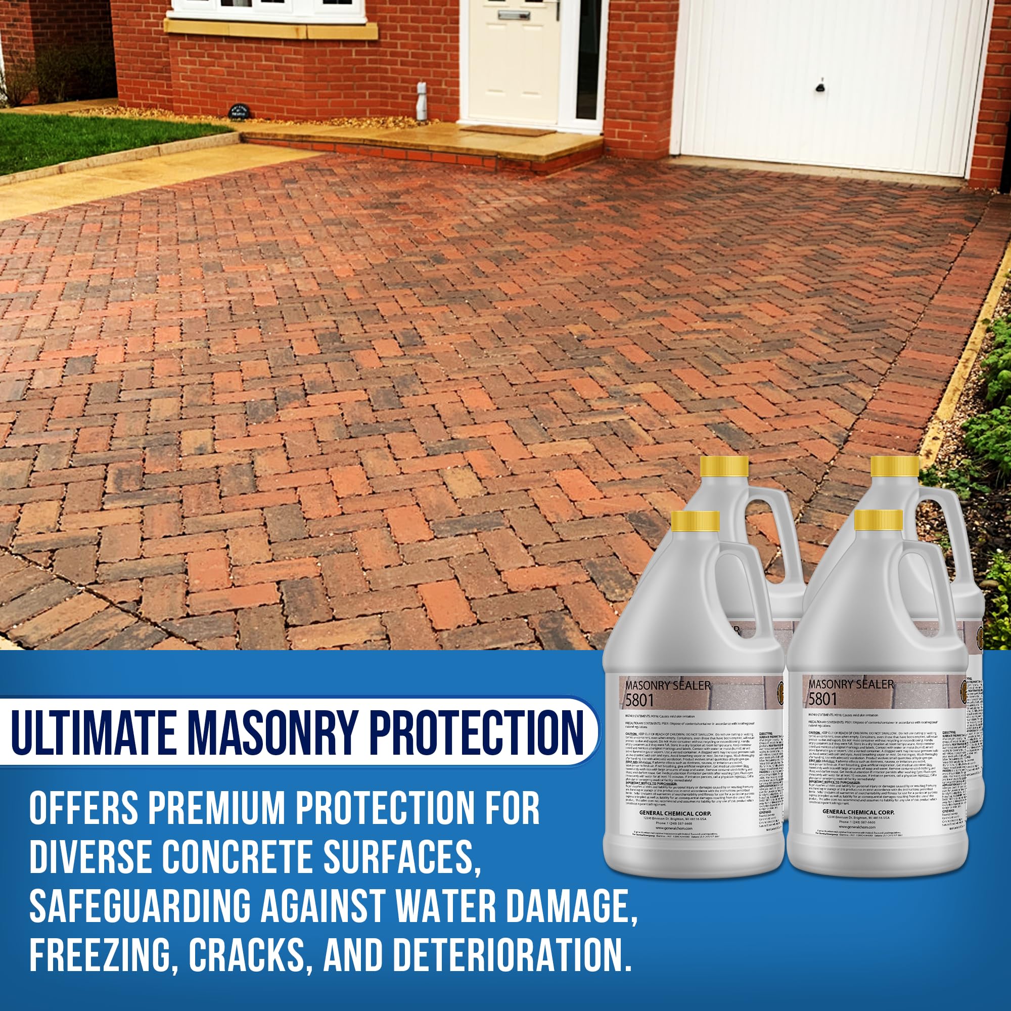 DeckGeneral Masonry Sealer 5801 - 4 Gallon Clear Silane Siloxane Concrete Sealant | Waterproof Protective Coating for Stone, Brick, Mortar, Driveways, Sidewalks & Patios | Ideal for Outdoor Surfaces, Weatherproofing & Long-Lasting Protection