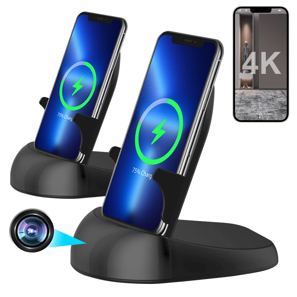 Hidden Camera Spy Camera WiFi Wireless Phone Charger - 1080P/4K HD Rotating Lens with 250° Viewing Angle, Motion Activated Nanny Cam for Home & Office Security (2.4/5G WiFi) - Perfect for Monitoring Kids, Pets, and Office Surveillance
