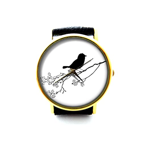 Handmade Genuine Leather Bird on Tree Watch - Stylish Bracelet Watch for Men & Women - Perfect for Outdoor Adventures, Casual Wear & Gift Giving