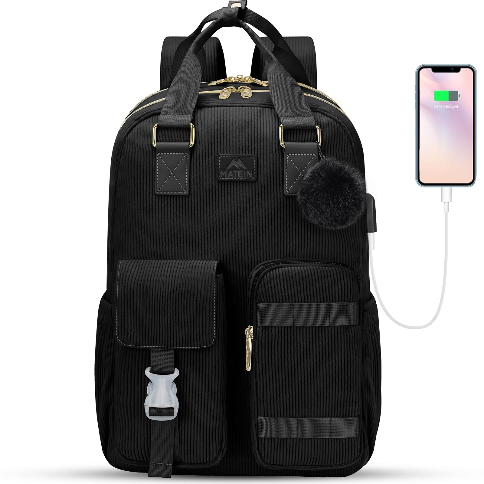 MATEIN Cute Laptop Backpack for Women - 15.6 Inch Corduroy USB Charging Backpack, TSA Lightweight Aesthetic Daypack for College, Work, Travel, Nurse, Teacher Gift - Perfect for Office, School, and Daily Commute