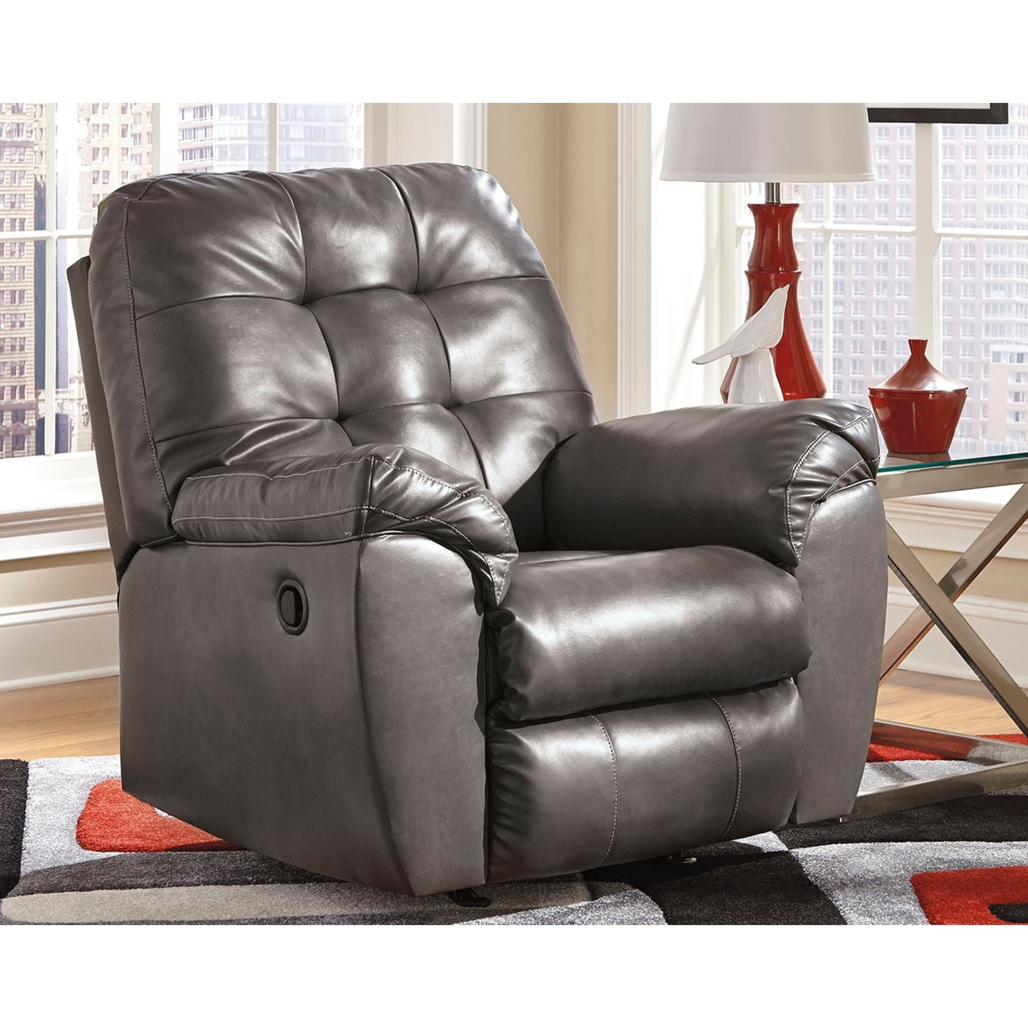 Alliston Rocker Recliner Chair - Grey Upholstered Living Room Reclining Chair with Padded Armrests | Perfect for Relaxing, Reading & Watching TV in Your Home Theater or Family Room