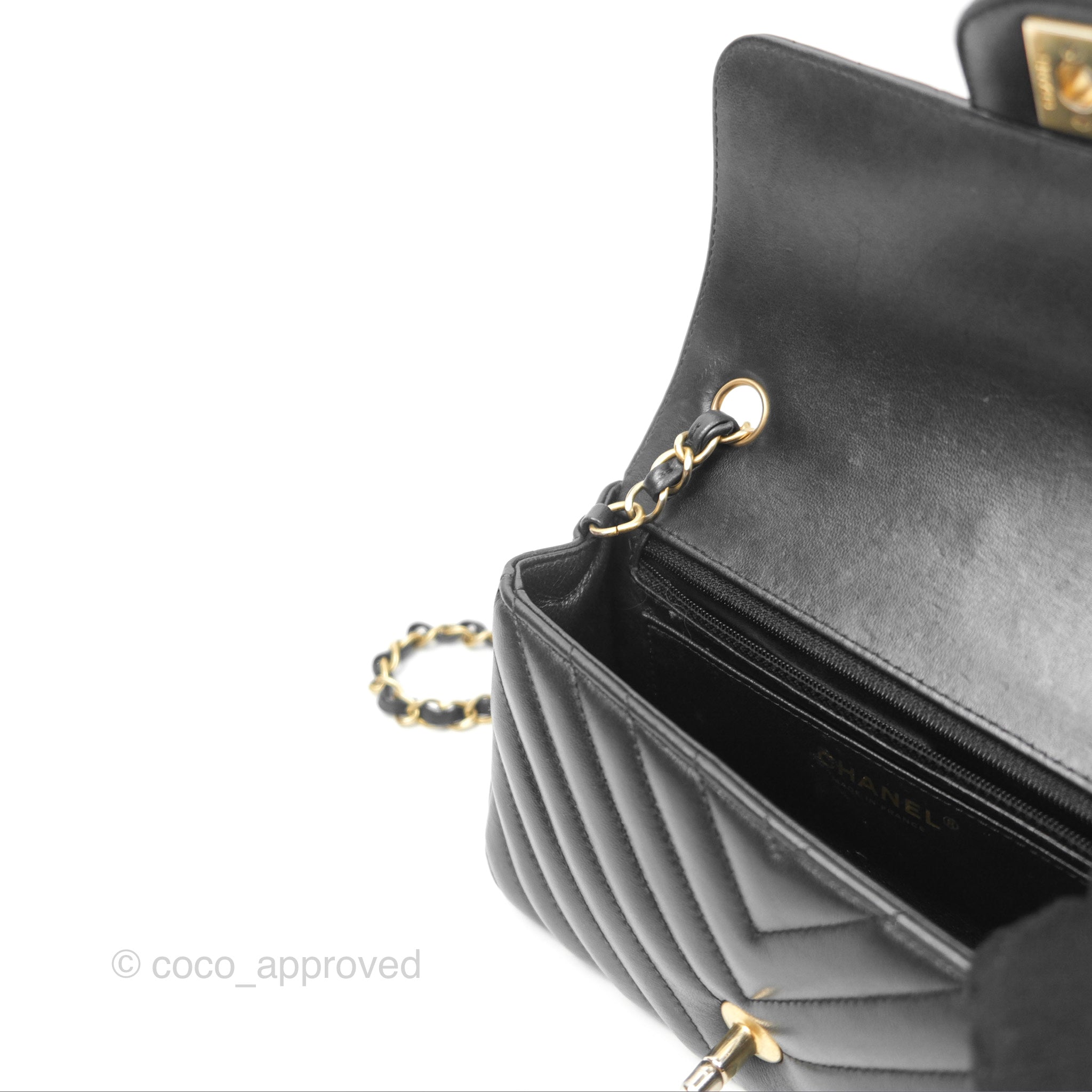 Chanel Chevron Mini Rectangular Bag - Black Lambskin Leather with Aged Gold Hardware | Luxury Crossbody Purse for Women, Perfect for Evening Events & Date Nights