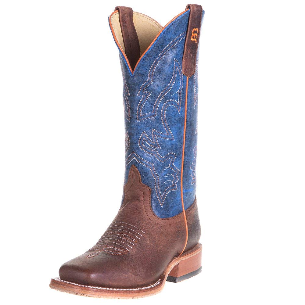 Anderson Bean Kids Toast Bison with Blue Mad Dog Top Boots - Brown Western Cowboy Boots for Boys & Girls - Perfect for Rodeo, Horseback Riding & Country Fashion