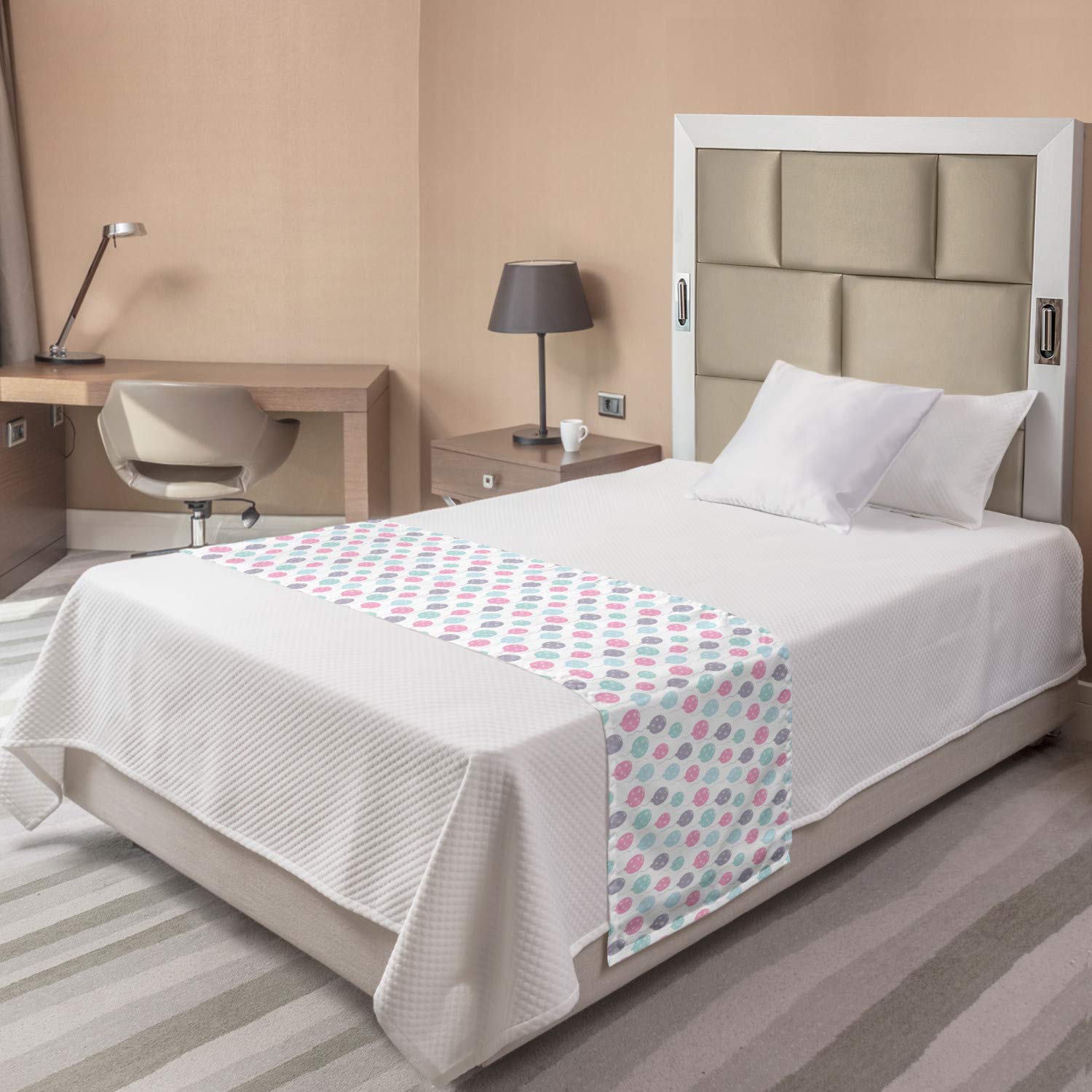 Ambesonne Birthday Party Bed Runner - Continuous Balloons with Hearts Fun Design, Decorative Accent Bedding Scarf for Hotels, Homes & Guest Rooms | Perfect for Birthday Decorations, Bedroom Styling & Special Occasions