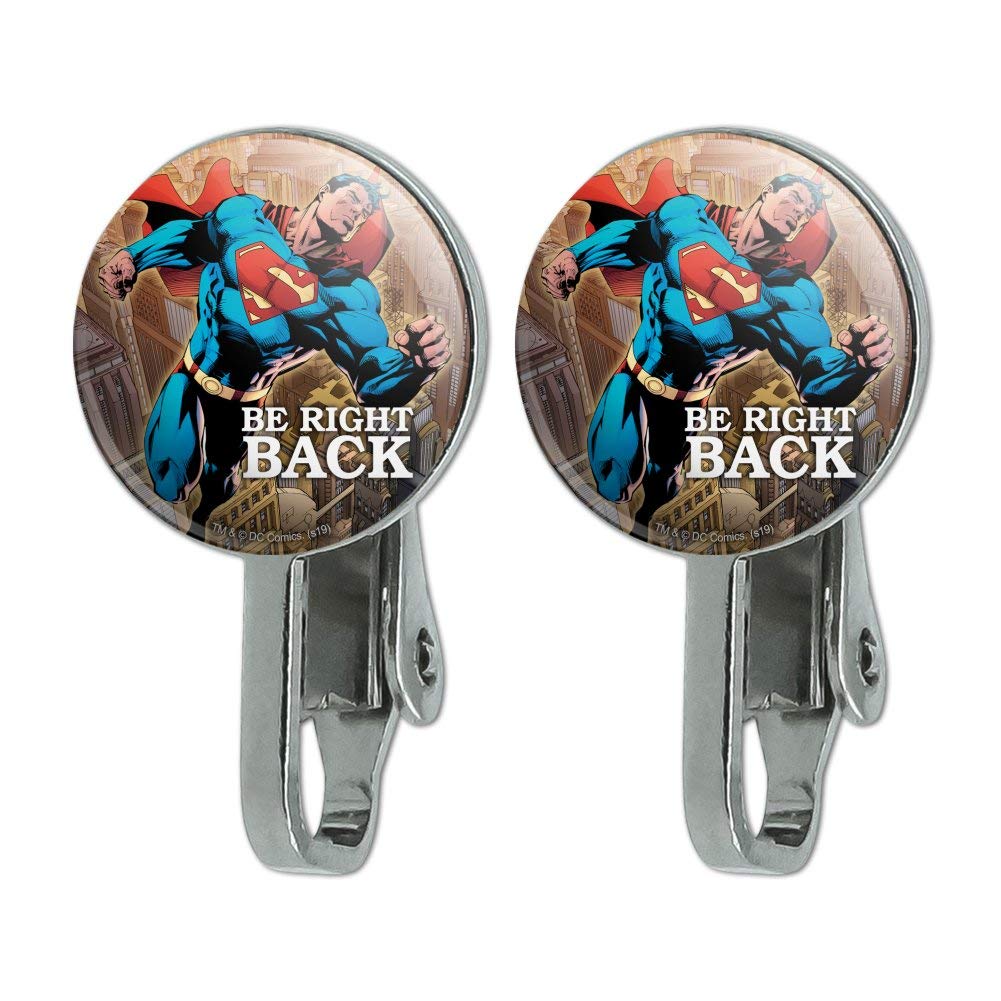 Superman Be Right Back Novelty Clip-On Stud Earrings - Fun Superhero Jewelry for Cosplay, Gifts & Everyday Wear