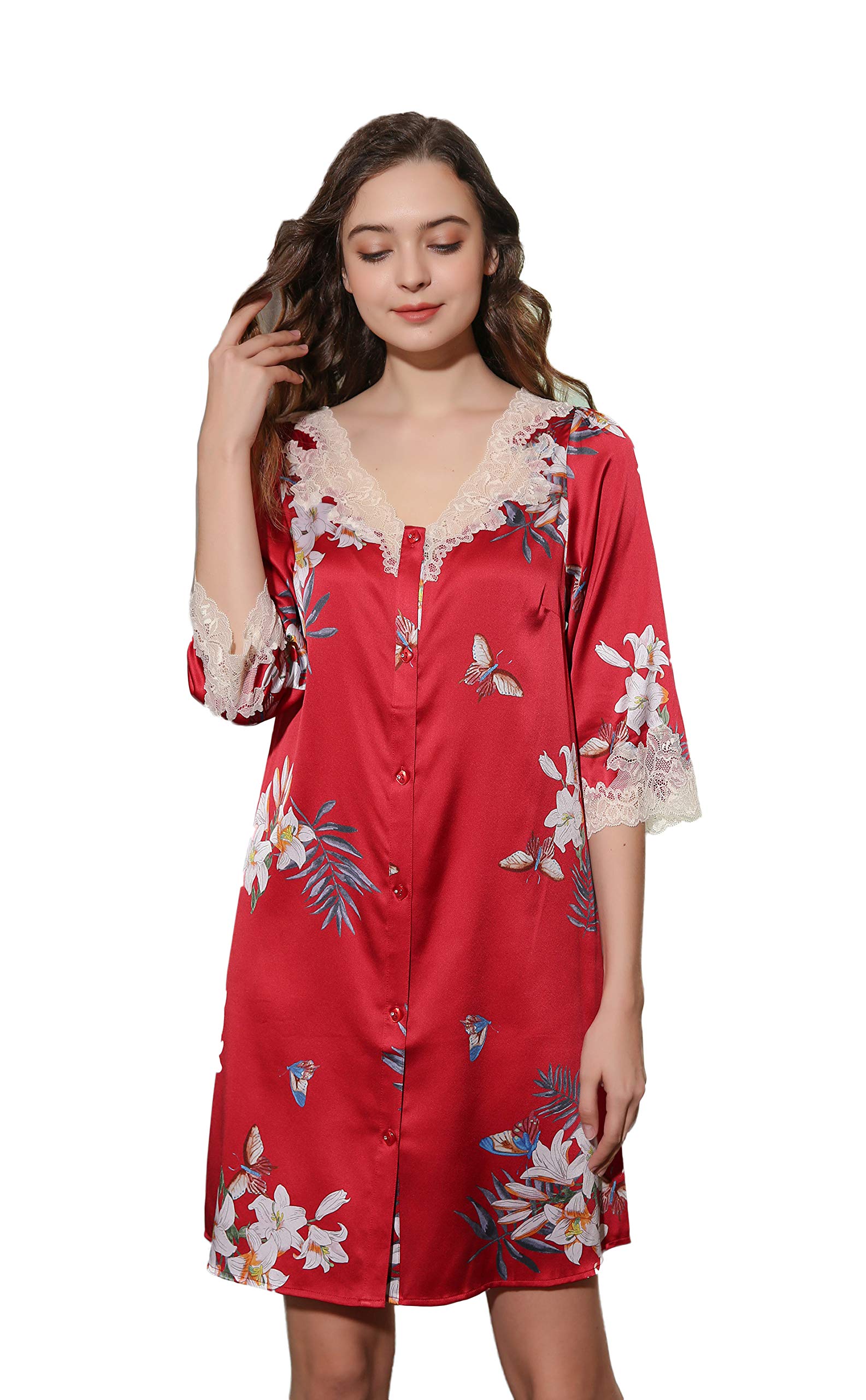 Silk Nightgown for Women - Printed Pajama Dress with Elegant Patterns | Comfortable Sleepwear for Lounge & Bedtime