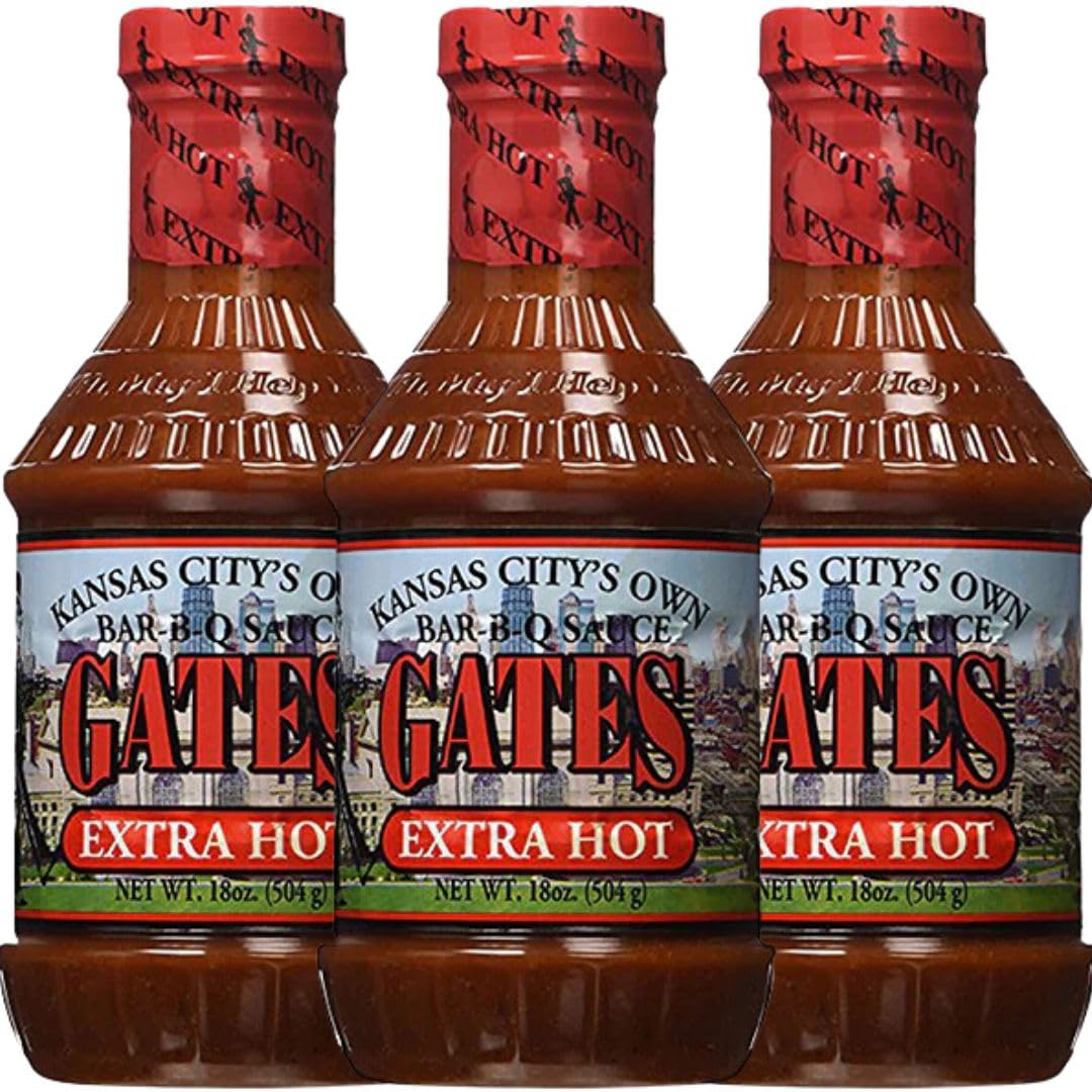 Gates Extra Hot BBQ Sauce - Spicy Barbecue Sauce for Grilling, Ribs & Wings - 18oz Bottle (Pack of 3) - Perfect for Backyard Cookouts, Tailgating & Summer BBQs