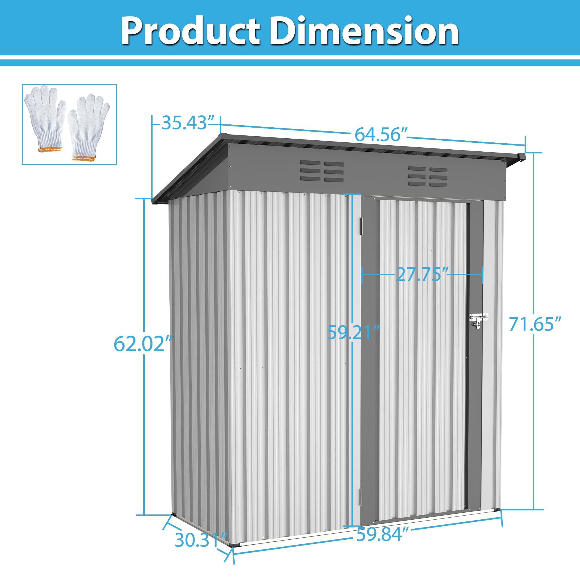 5x3 FT Metal Storage Shed - Outdoor Utility Shed with Lockable Single Door & 2 Air Vents | Waterproof & UV-Resistant Steel Garden Shed for Tools, Equipment & Backyard Storage | Perfect for Patio, Lawn Care & Outdoor Organization