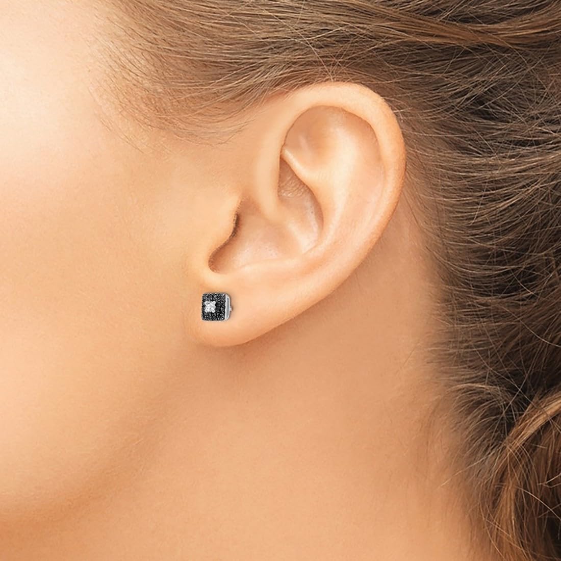 925 Sterling Silver Black & White Diamond Square Stud Earrings for Women - 6x6mm Prong Set, Polished Finish - Perfect for Weddings, Parties & Everyday Elegance