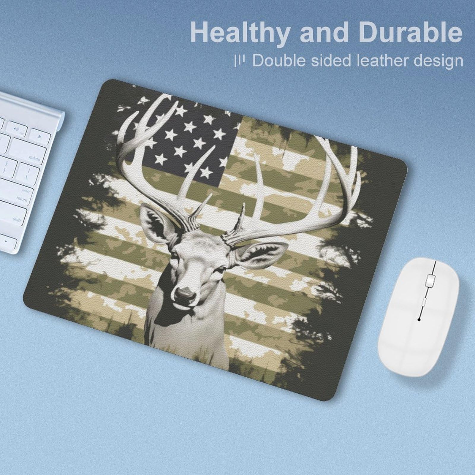 Camouflage Deer Hunting Leather Mouse Pad - Non-Slip Small Black 8x10 Inch Computer Mouse Mat for Gaming & Office Work