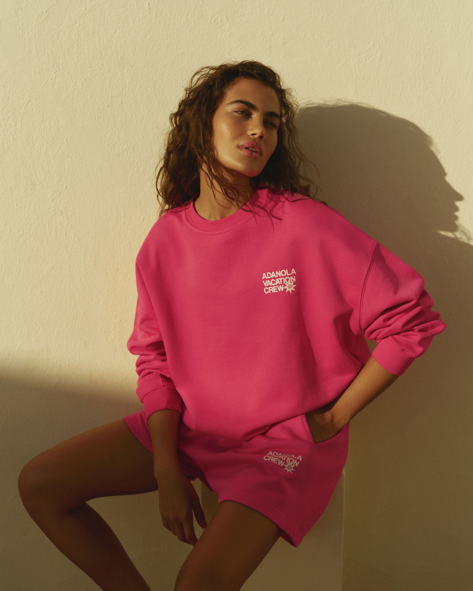 Oversized Vacation Sweatshirt for Women - Hot Pink & Marshmallow White | Cozy Loungewear for Travel, Casual Outings & Relaxing at Home