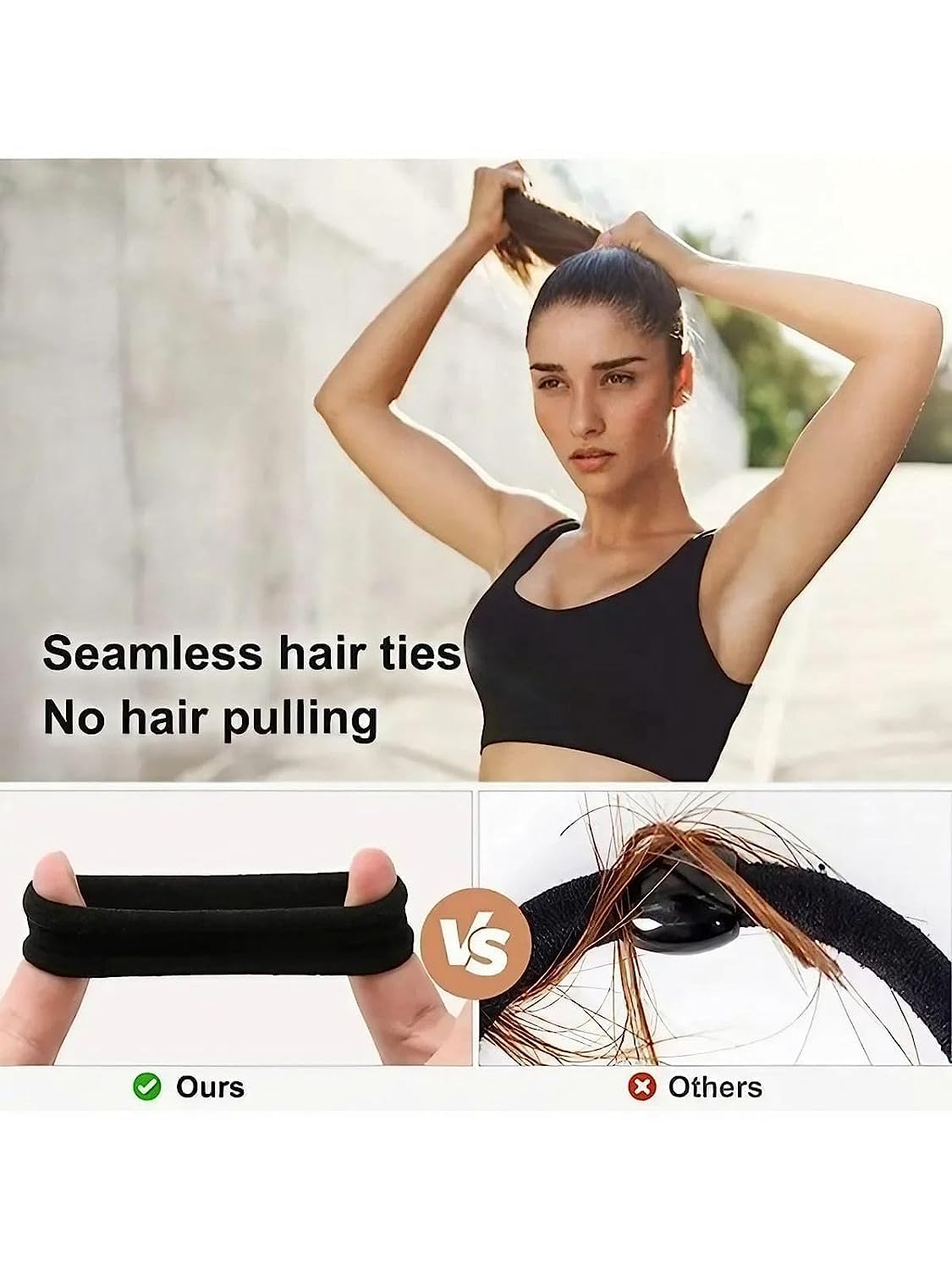 Ek Rag Premium Hair Ties for Women - Soft Elastic Cotton Thick Seamless Black Hair Bands (5 Pack) - No Crease No Damage Hair Ties for Thick & Thin Hair - Perfect for Ponytails, Workouts, Yoga & Daily Use