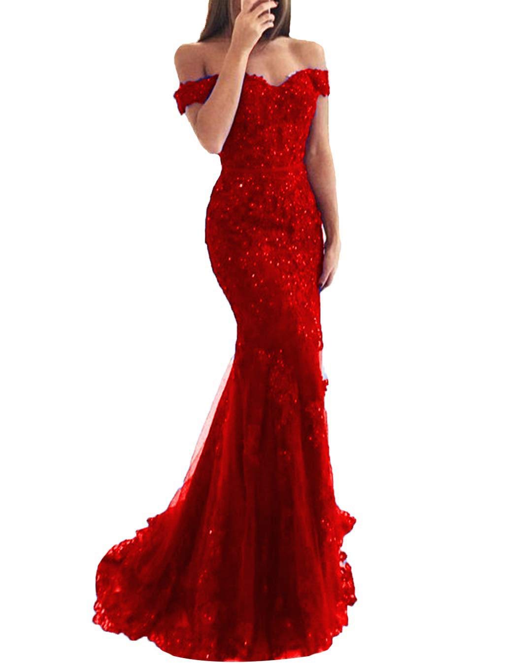 Elegant Off Shoulder Mermaid Prom Dress with Crystals & Lace - Perfect for Parties & Dances