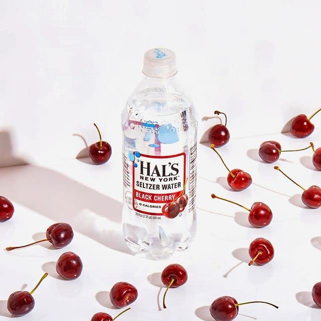 Hal's New York Seltzer Black Cherry Sparkling Water - Zero Sugar, Zero Calorie, Zero Carb, 20 Fl Oz (24 Pack) | Refreshing Beverage for Parties, Picnics & Healthy Hydration