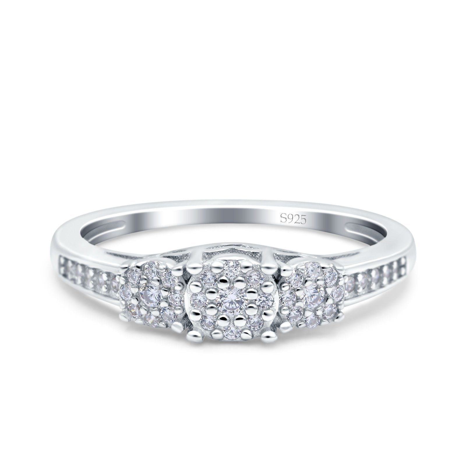 3 Flower Ring Wedding Engagement Band Round Pave Simulated Cubic Zirconia 925 Sterling Silver (5mm) - Elegant Bridal Jewelry for Proposals, Anniversaries & Special Occasions