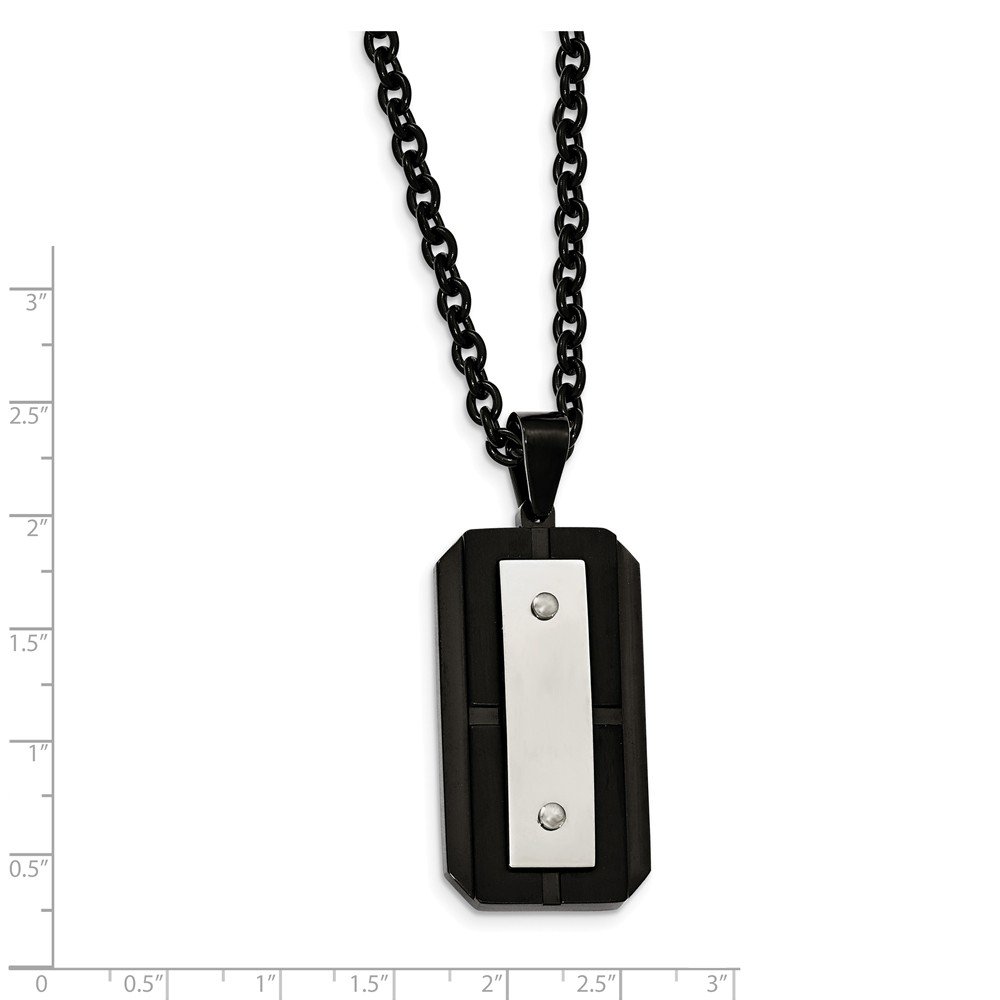 Stainless Steel Brushed Black IP-Plated Dog Tag Pendant Necklace - 24 Inch Chain, 23mm Width - Perfect for Military Style, Everyday Wear & Gift Giving