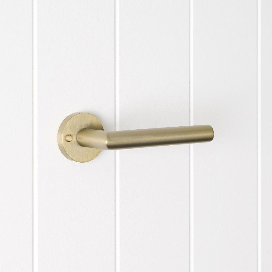 Sydney Door Handle with Lock - Warm Brushed Nickel Finish for Interior/Exterior Doors - Perfect for Bedroom, Bathroom & Office Security
