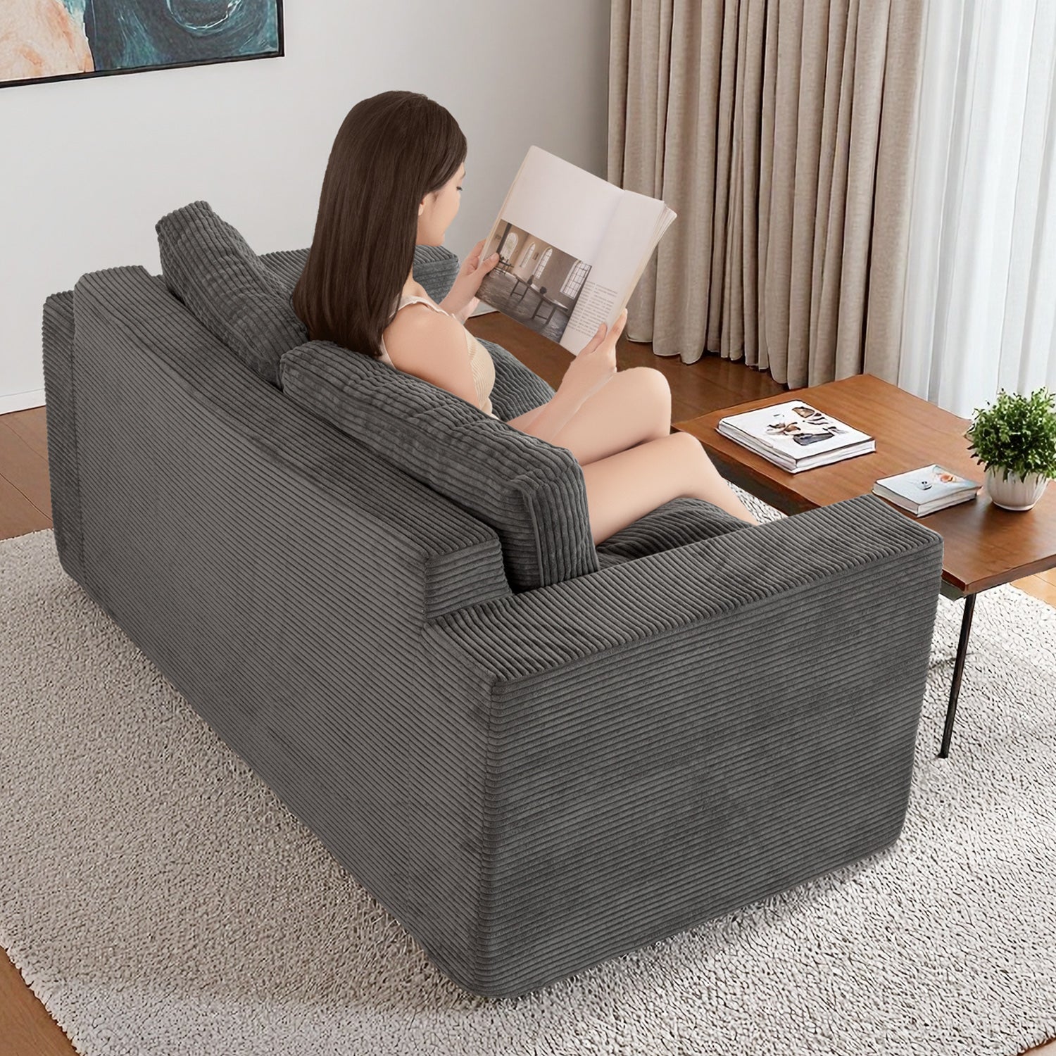 MAXYOYO Large Bean Bag Chair - Dark Grey Oversized Bean Bag Couch for Adults, Kids Bedroom & Living Room Furniture | Perfect for Lounging, Gaming, Movie Nights & Relaxation