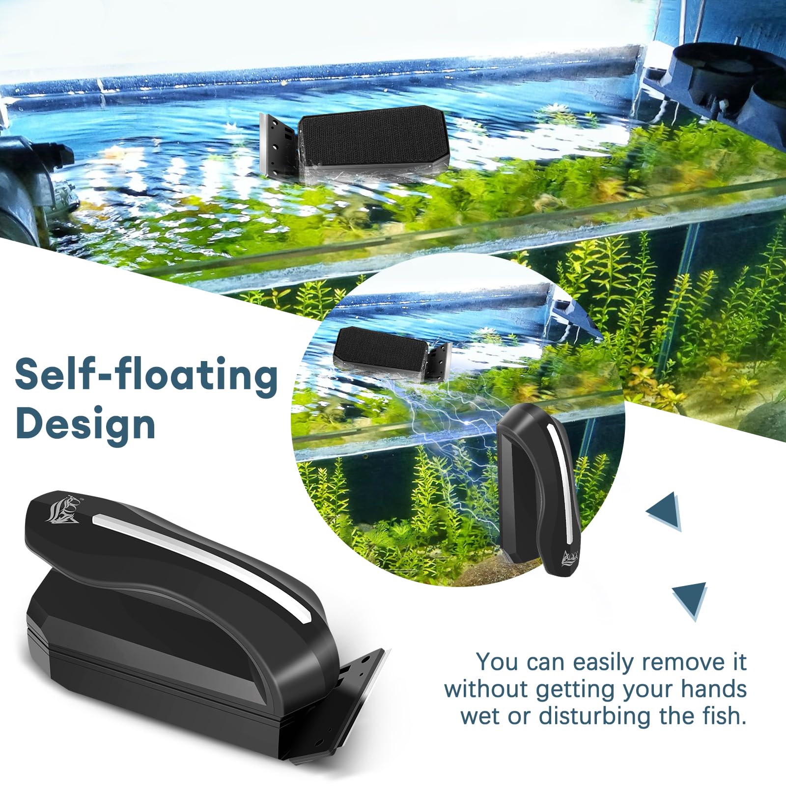 AQQA Magnetic Aquarium Cleaner for Glass & Acrylic Tanks - Dual Scraper Algae Remover Brush for Freshwater & Saltwater Fish Tanks (XL Size) - Perfect for Reef, Planted, and Nano Aquariums