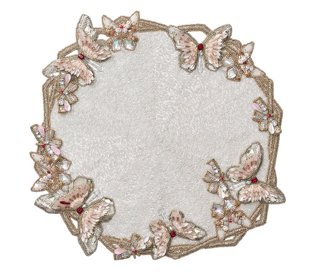 Elegant White & Blush Diamant Butterfly Placemats Set of 2 - Premium Gift Box Included - Perfect for Dining, Weddings & Home Decor