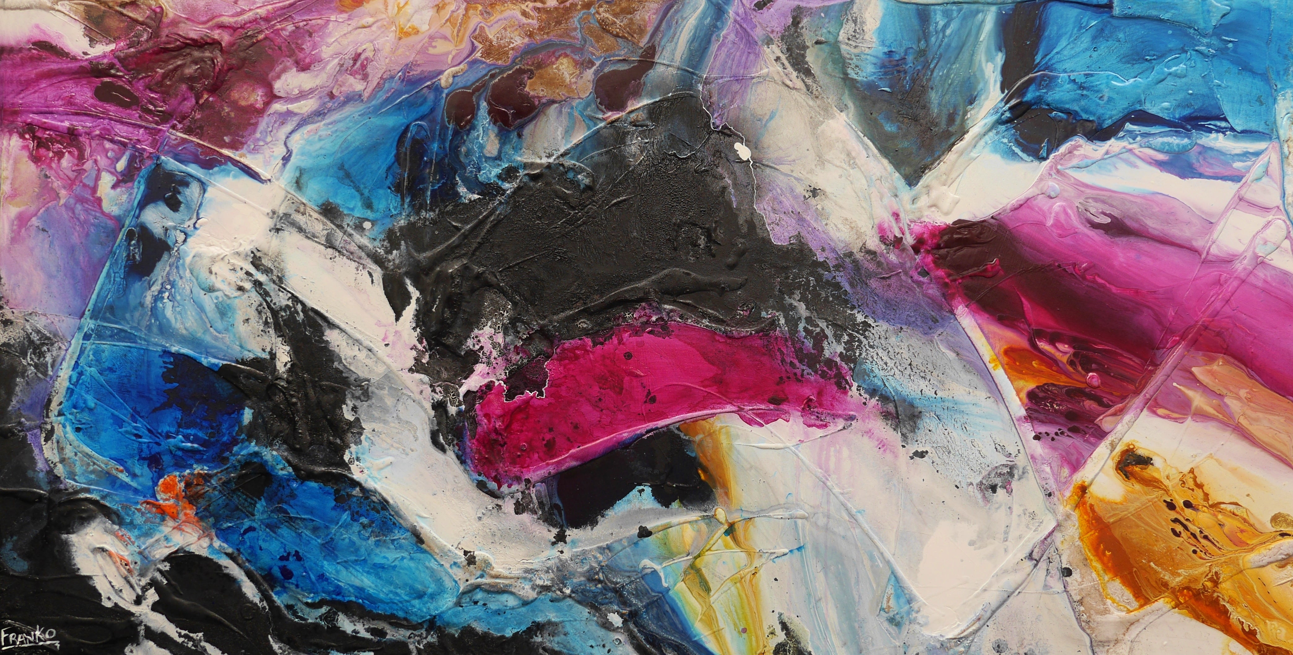 190cm x 100cm Mixed Media Abstract Painting - Violet, Orange & Black Textured Wall Art for Modern Living Room & Office Decor