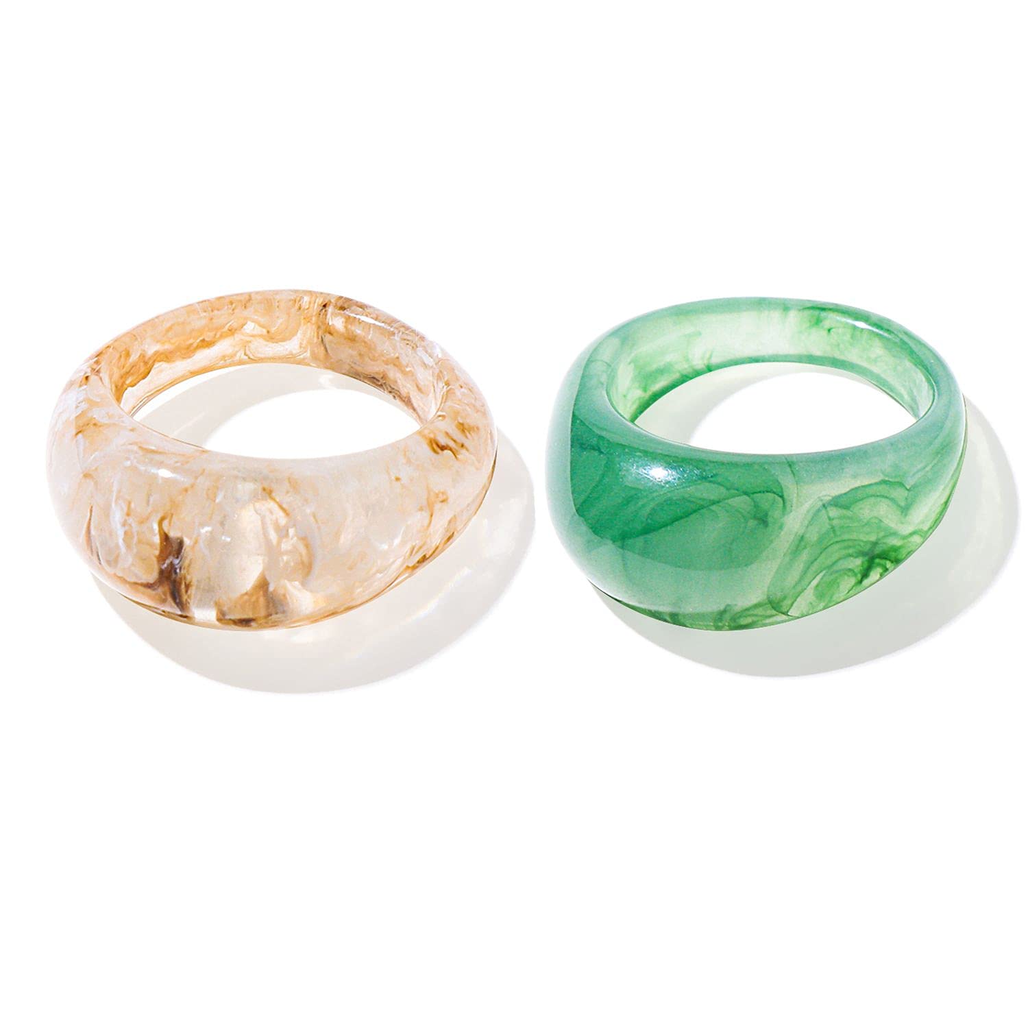 2PCS Vintage Retro Resin Acrylic Rings for Women - Colorful Jewelry Gifts & Girls Accessories - Perfect for Parties, Dating, and Everyday Fashion