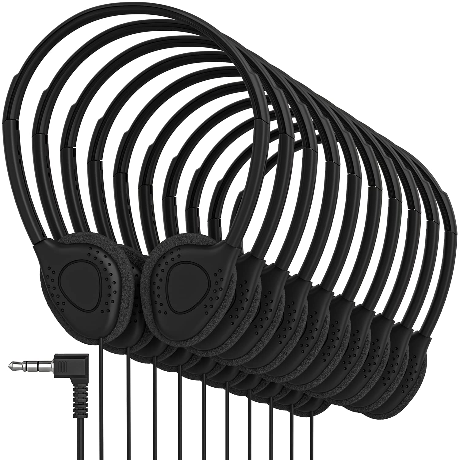 Bulk Headphones 200 Pack - 3.5mm Wired Earphones with Tangle-Free Cord - Black - Perfect for Schools, Gyms, Libraries & Call Centers