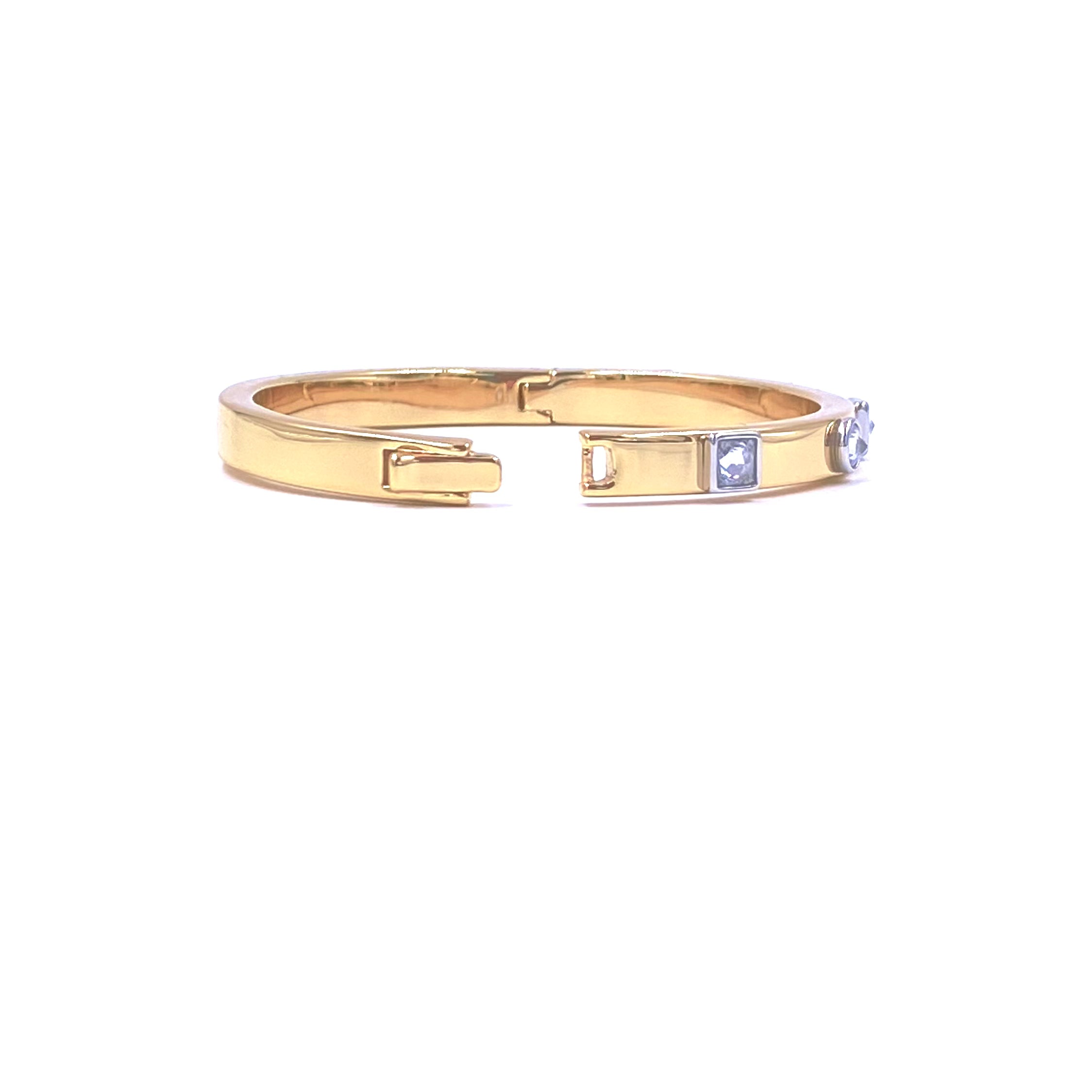 Ashley Gold Stainless Steel Princess & Round Cut CZ Mixed Metal Bangle Bracelet for Women - Elegant Jewelry Gift for Birthday, Anniversary & Special Occasions