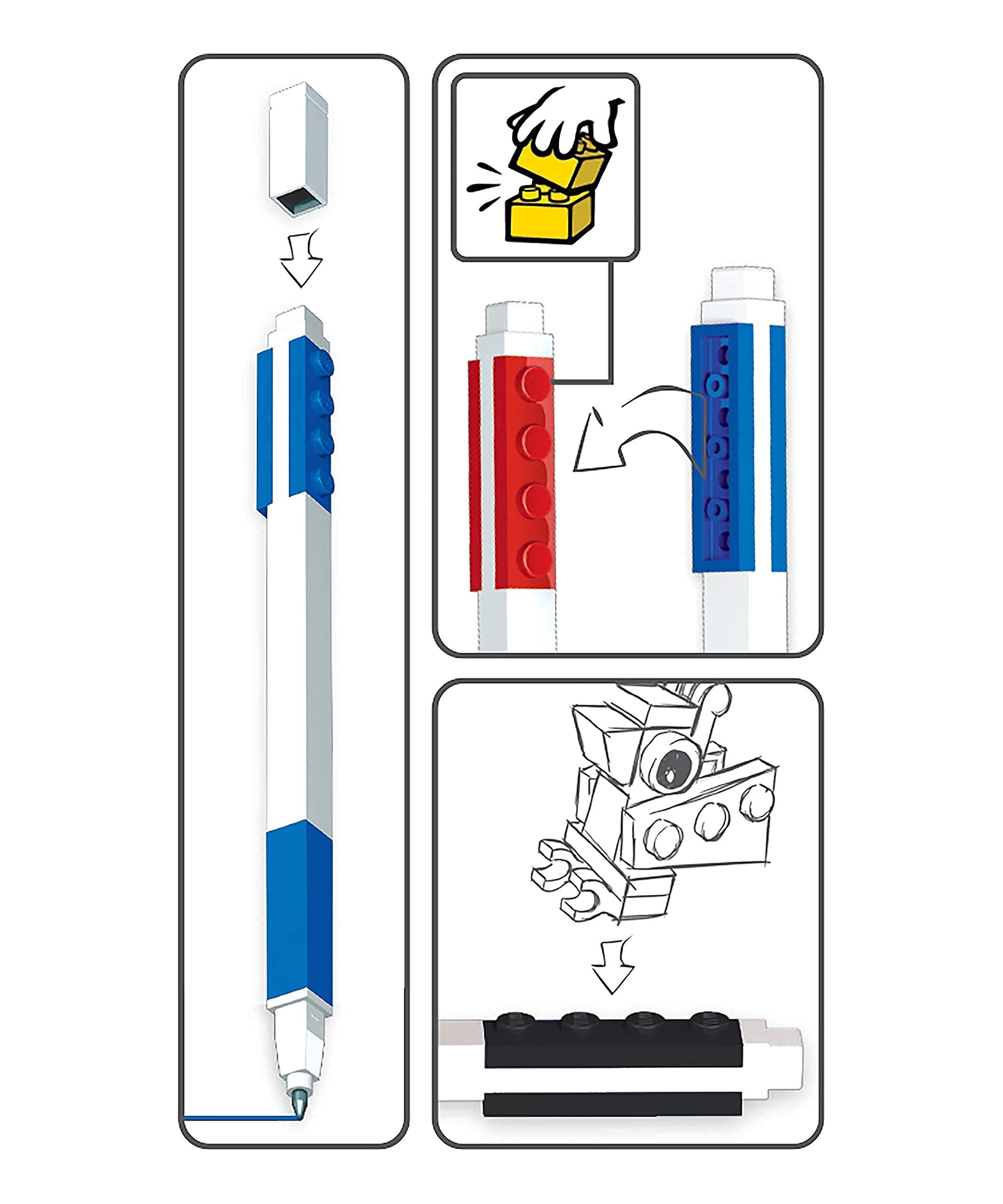 IQ LEGO Stationery Set - 3 Pack Gel Pens & Red Locking Notebook with Bonus Red Gel Pen | Fun Writing Tools for School, Office & LEGO Fans | Perfect Gift for Students & Collectors