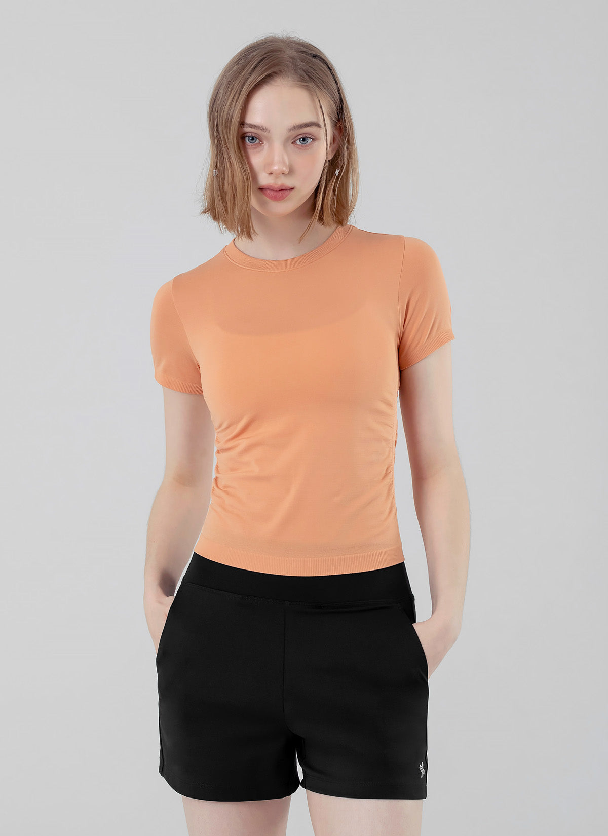 Zero Slick Seamless Side Shirring Short Sleeve T-Shirt for Women - Perfect for Yoga, Gym & Casual Wear