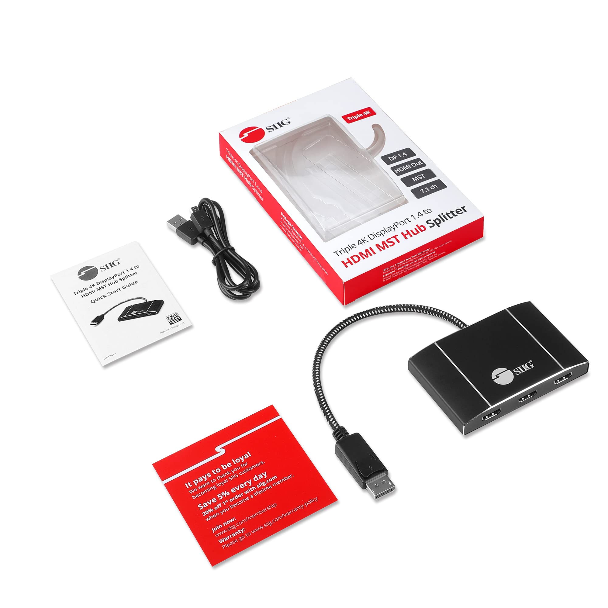 SIIG MST Hub DisplayPort to HDMI Splitter 1.4 - 3 Port Multi Stream Transport Hub with Daisy Chain Support for Monitors - Ideal for Gaming, Office & Home Theater Setups (CE-DP0Q11-S1)