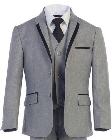 Boys Executive 7-Piece Grey Tuxedo Suit Set - Formal Wear for Weddings, Parties & Special Occasions
