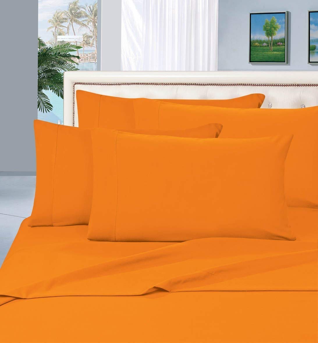4PCs Twin 12'' Deep Pocket 100% Cotton Bed Sheet Set - Soft & Sateen Weave, Luxury Bedding, Orange Solid Color - Perfect for Guest Rooms, Dorms & Cozy Bedrooms