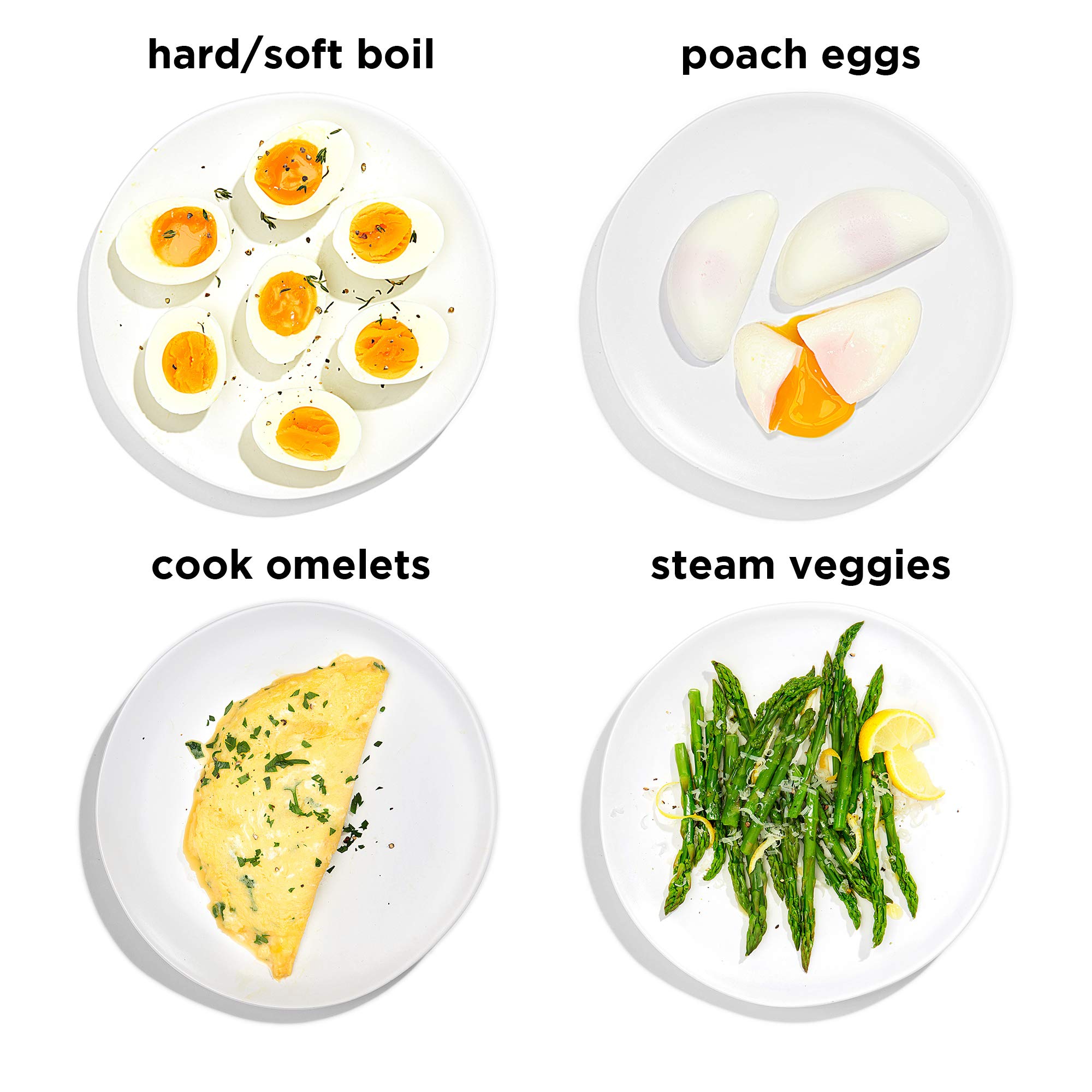 Chefman Electric Egg Cooker & Vegetable Steamer - Fast 6-Egg Capacity for Hard, Medium or Soft Boiled Eggs - Includes Poaching & Omelet Trays - BPA-Free, Ready Signal - Perfect for Breakfast Meal Prep & Healthy Cooking (Black)